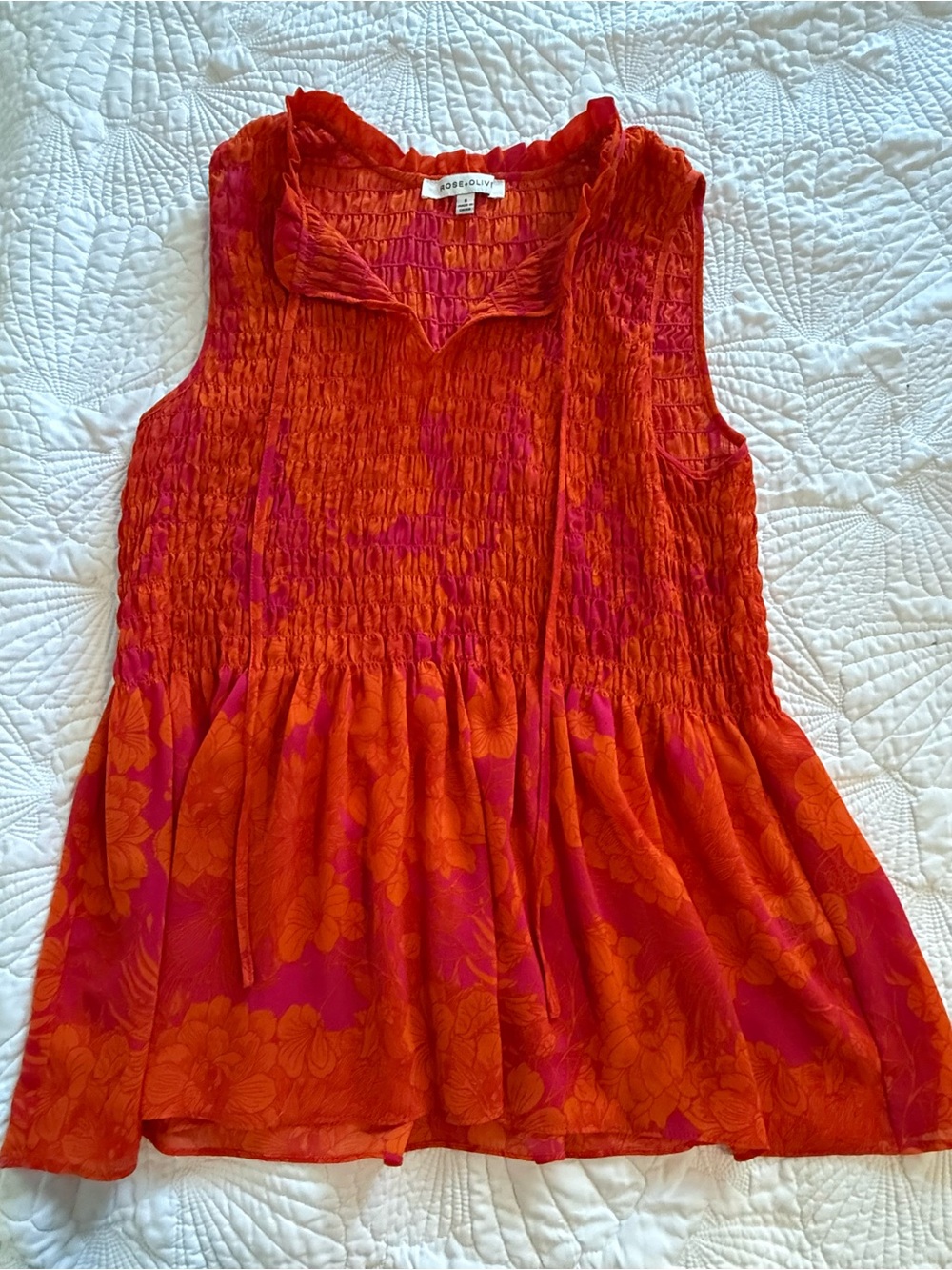 Rose & Olive Orange and Pink Floral Sleeveless Peplum Top